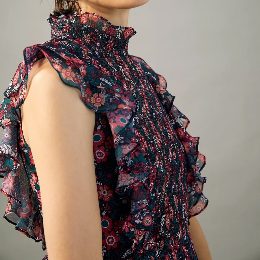 Katya Ruffled Floral Peasant Boho Cottage Trendy Flutter Hippie Hipster Dress